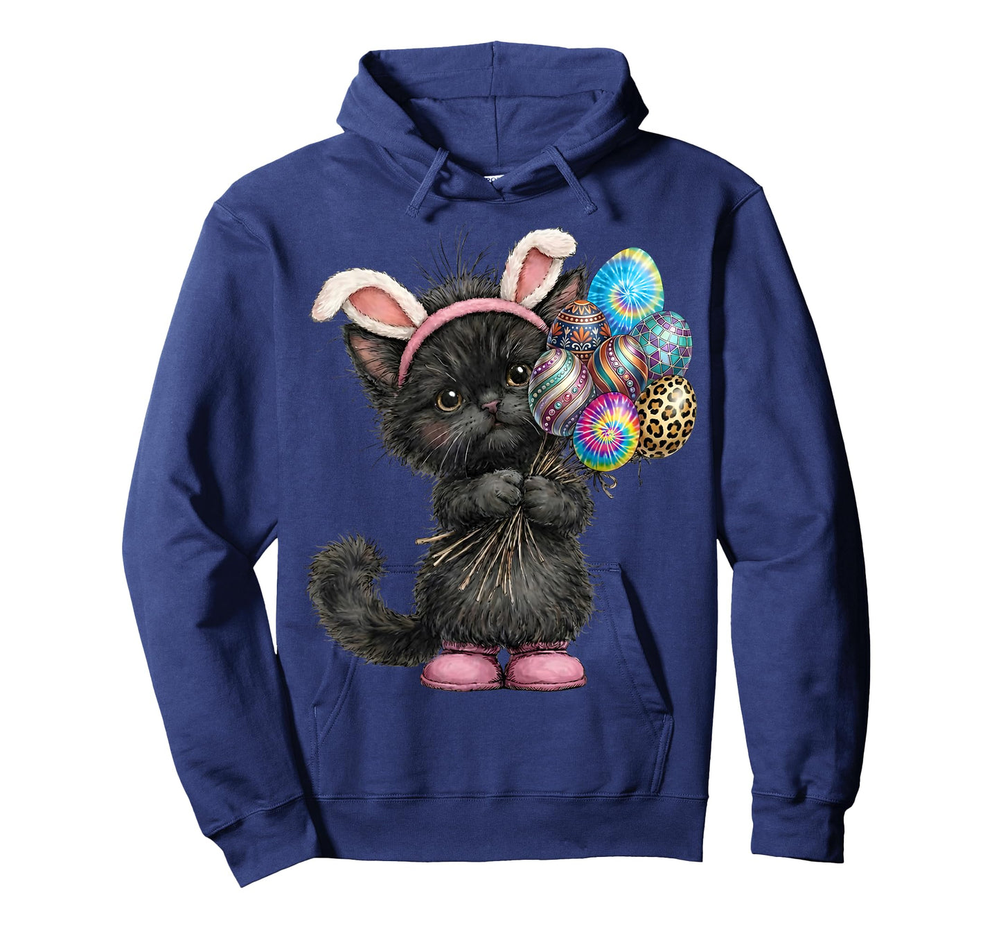 Cute Black Cat Easter Bunny Ears Eggs Easter Day Women Kids T-Shirt