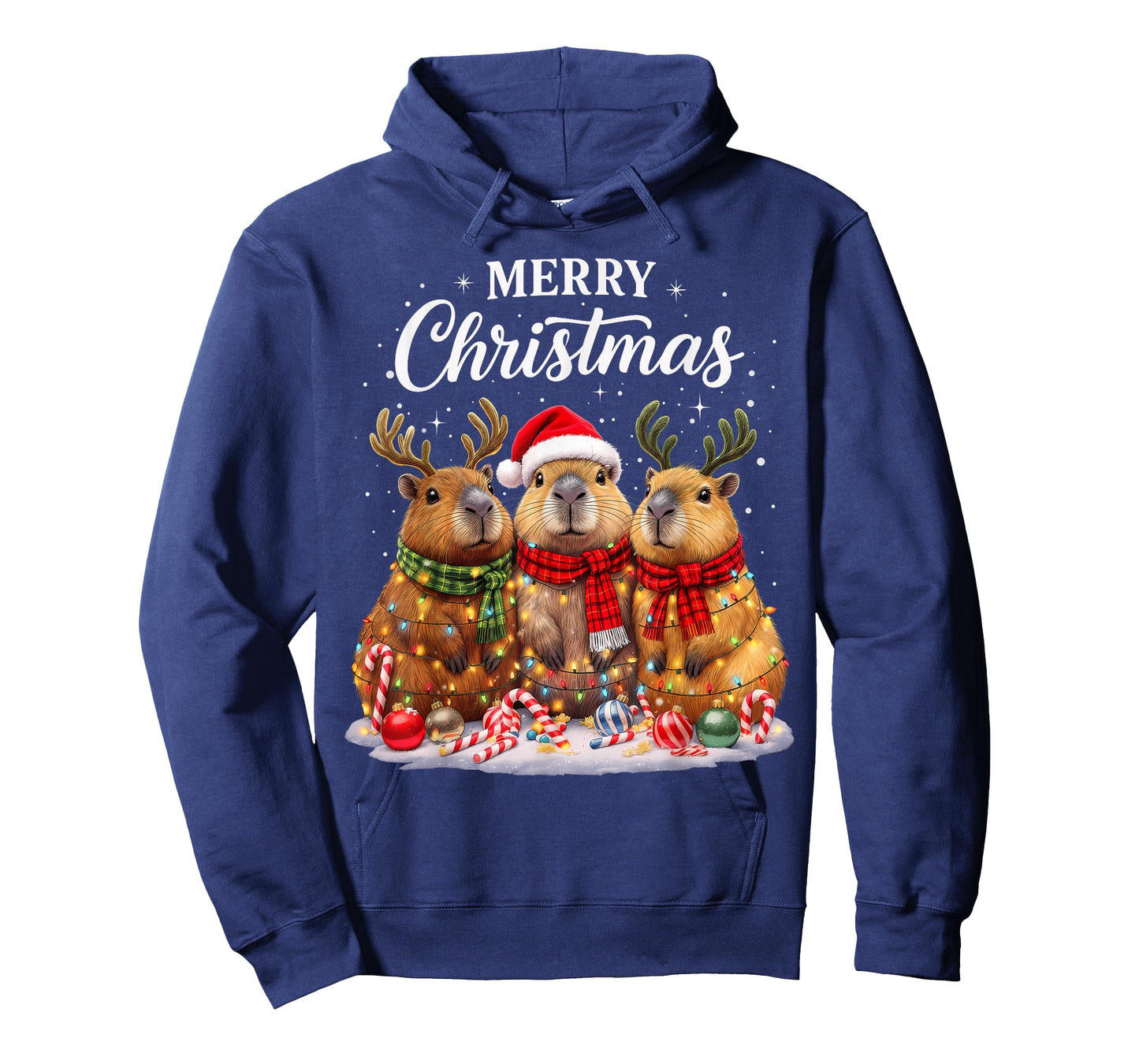 Christmas Capybara Santa Hat Reindeer Xmas Holiday Lights T-Shirt