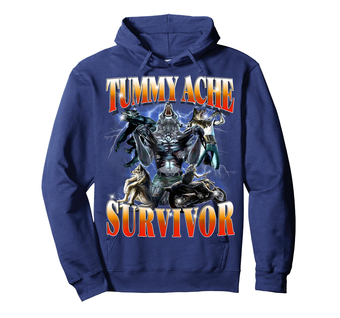 Tummy Ache Survivor Funny Alpha Wolf Meme for Men Women Kids T-Shirt