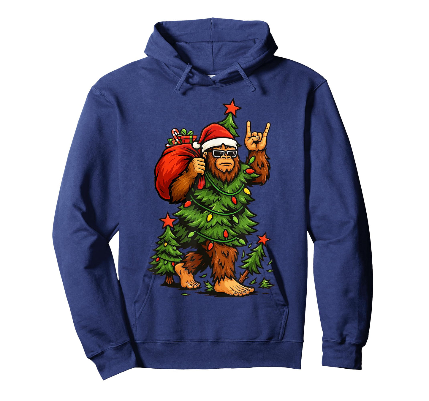 Santa Bigfoot Christmas Tree Xmas Lights Funny Sasquatch T-Shirt