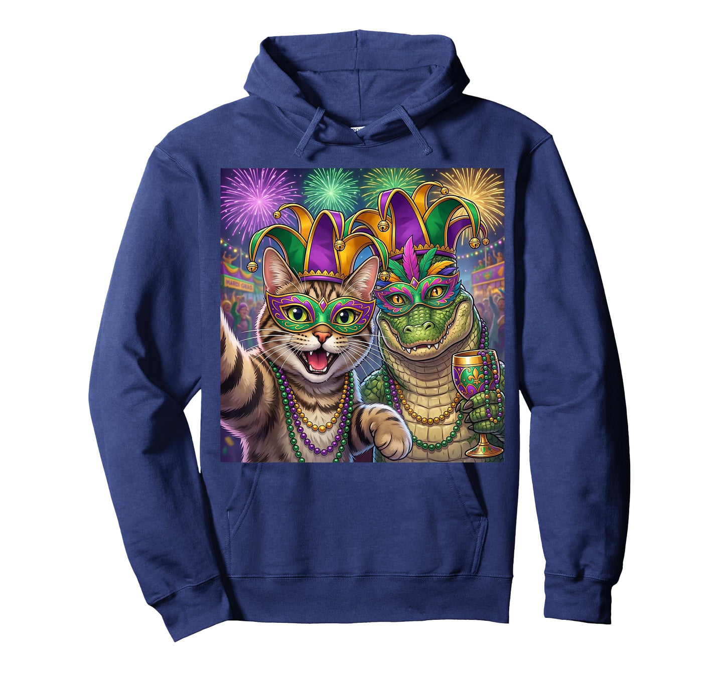Funny Cat Alligator Selfie Mardi Gras Carnival Party Art T-Shirt