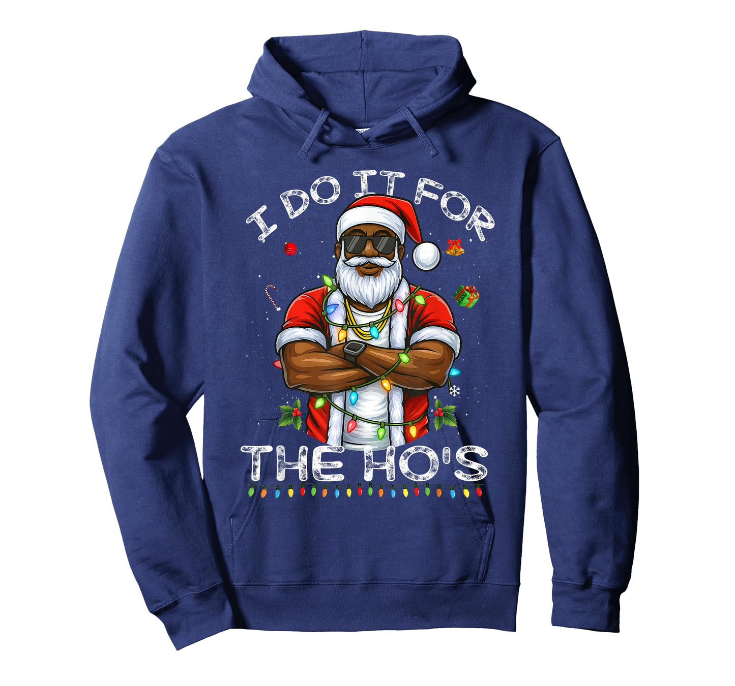 I Do It for The Hos Christmas African American Santa Black T-Shirt