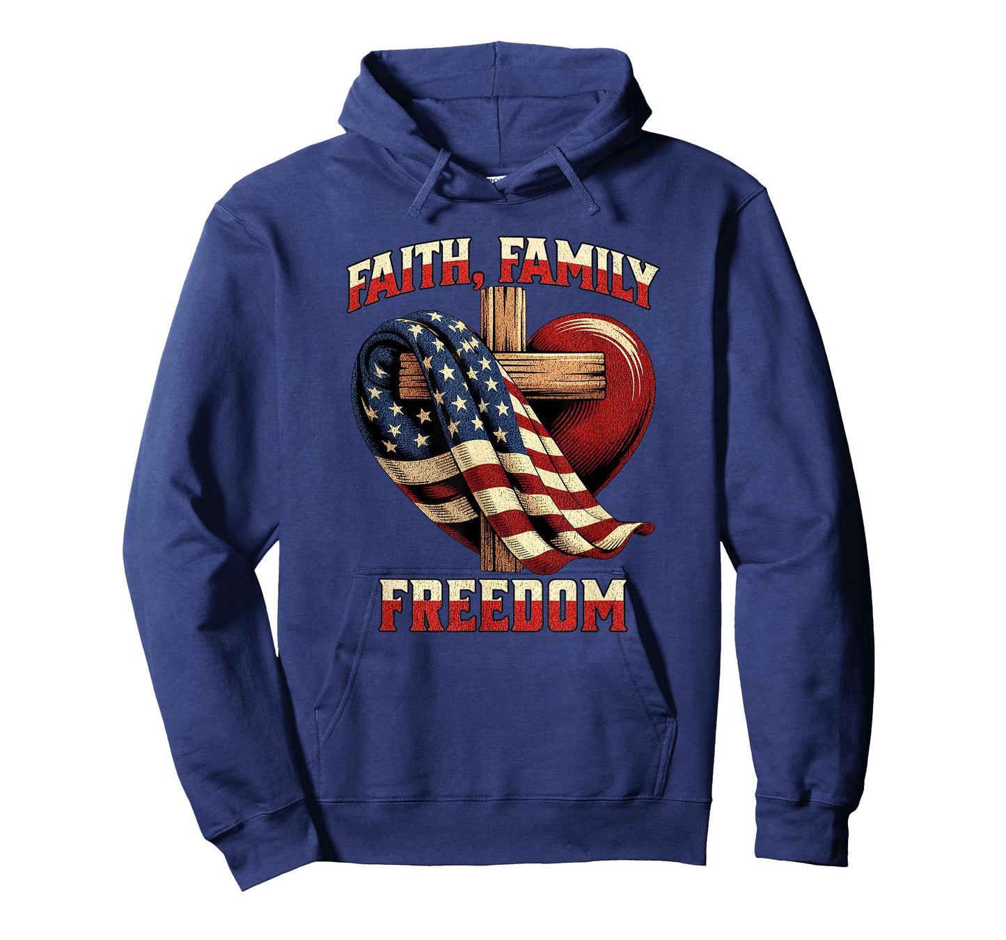 Flag with Cross Patriotic July 4th Faith Family Freedom T-Shirt