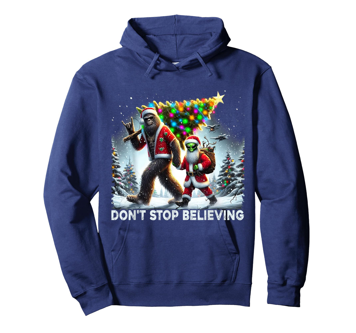 Believe Funny Alien and Santa Christmas Design T-Shirt