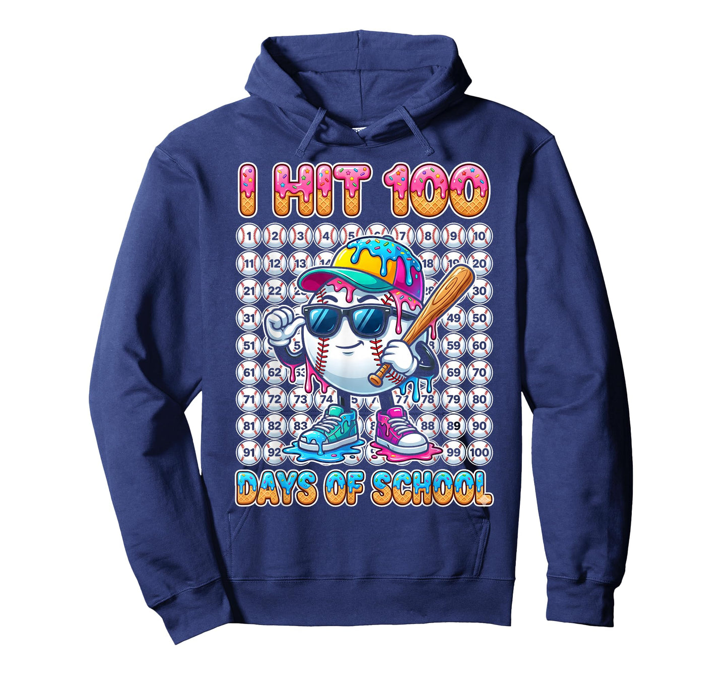 I Hit 100 Days of School Baseball Ice Cram Drip 100th Boys T-Shirt