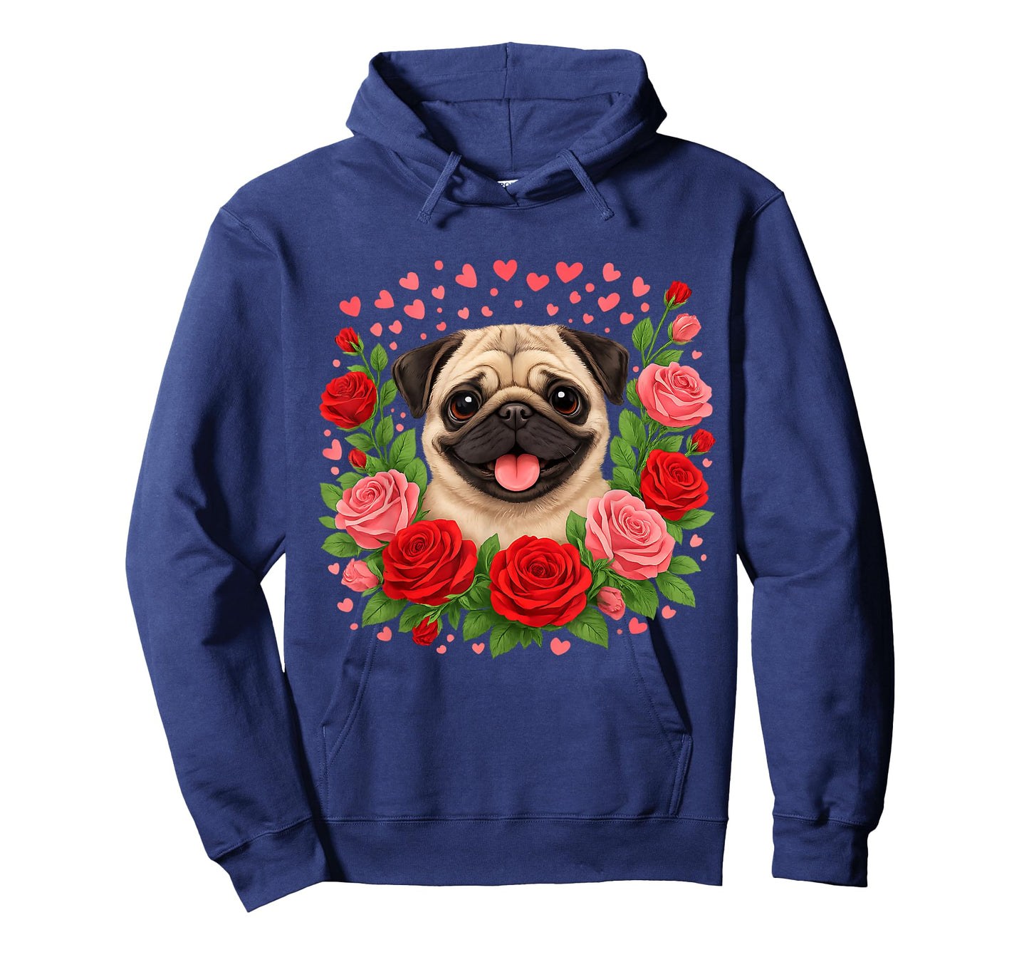 Cute Valentine Pug with Roses and Hearts T-Shirt