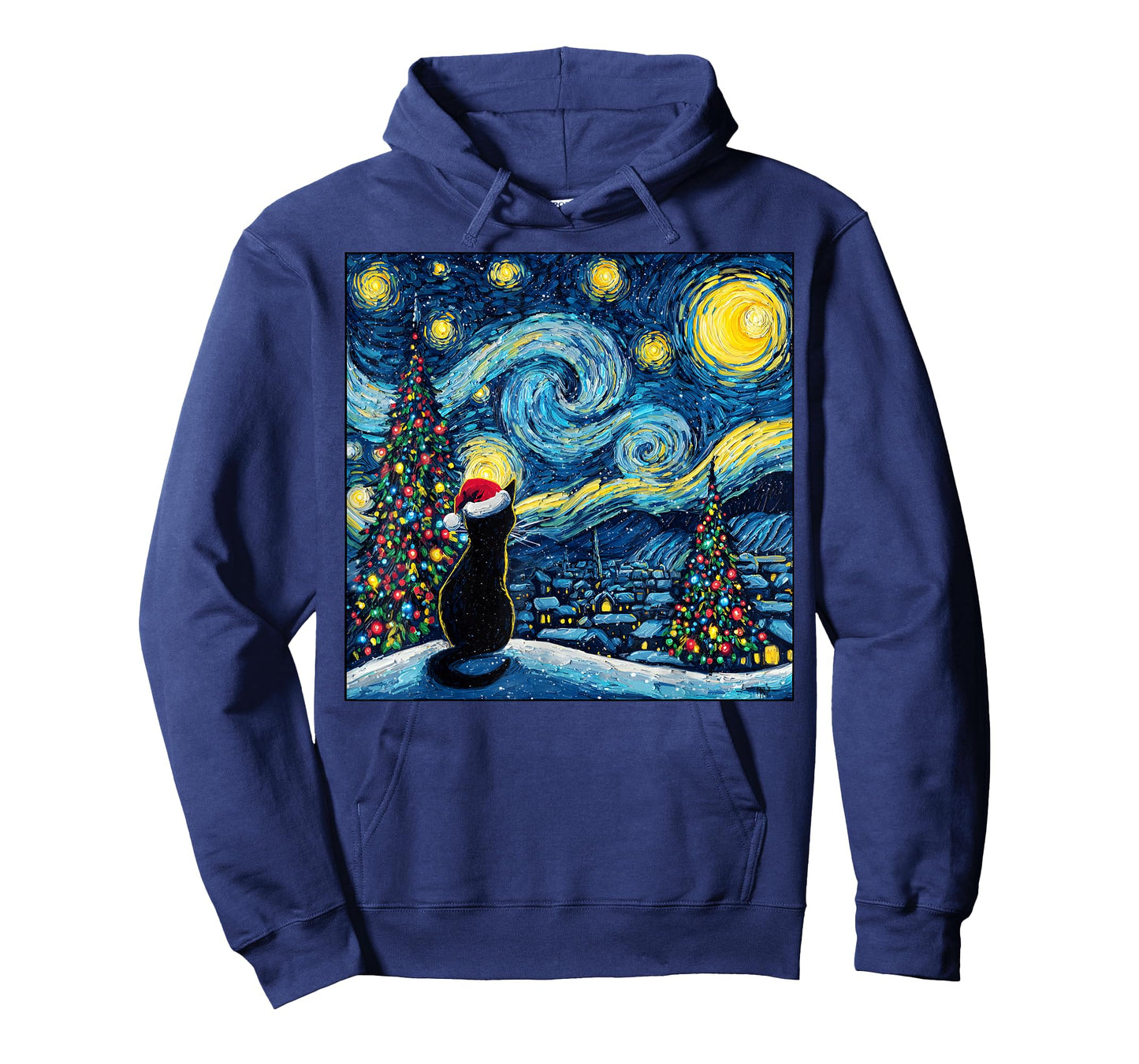 Van Gogh Starry Night Black Cat Santa Hat Toddlers Christmas T-Shirt