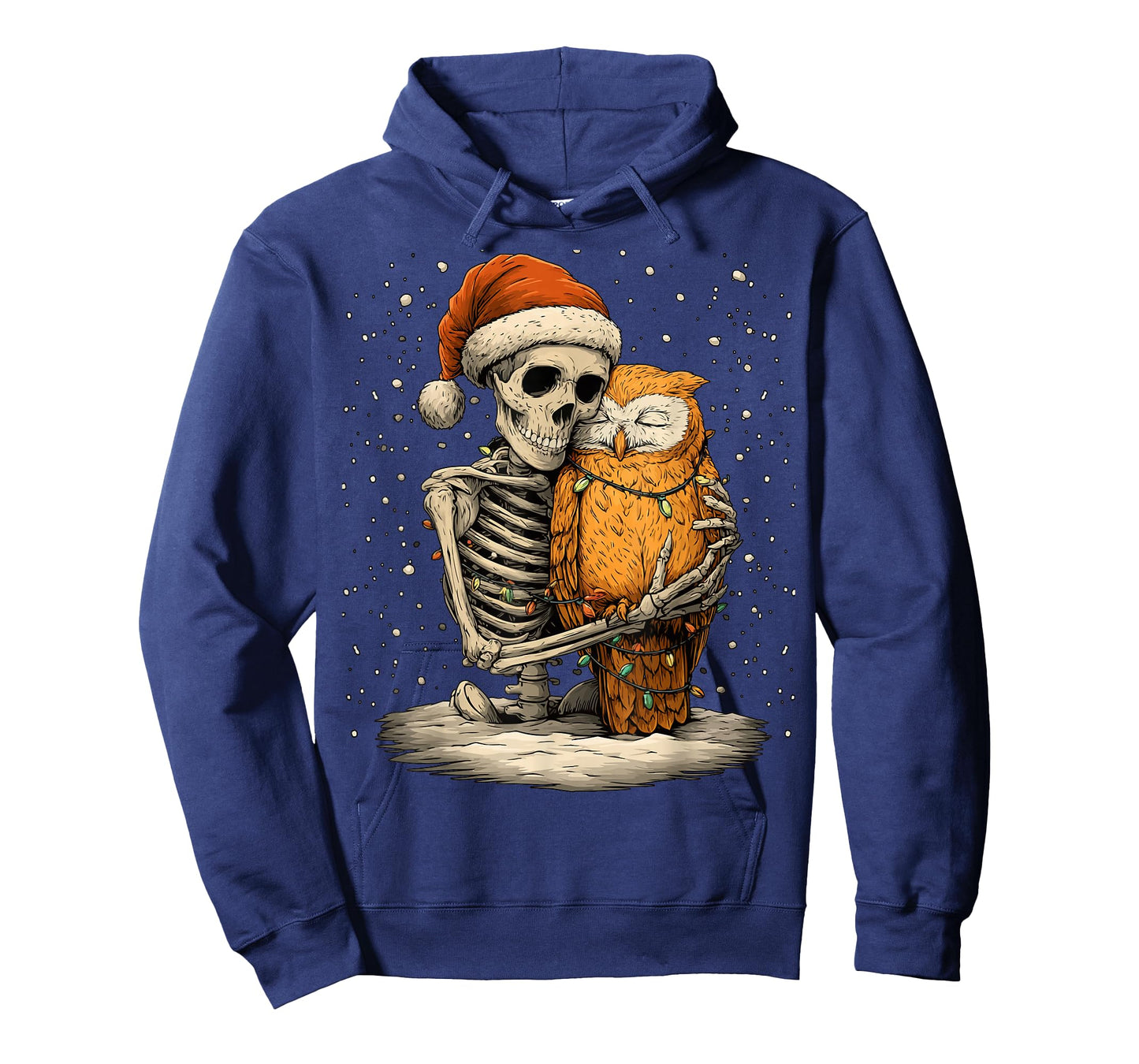 Skeleton Hugging an Owl with Santa Hat Snow Gothic Christmas T-Shirt