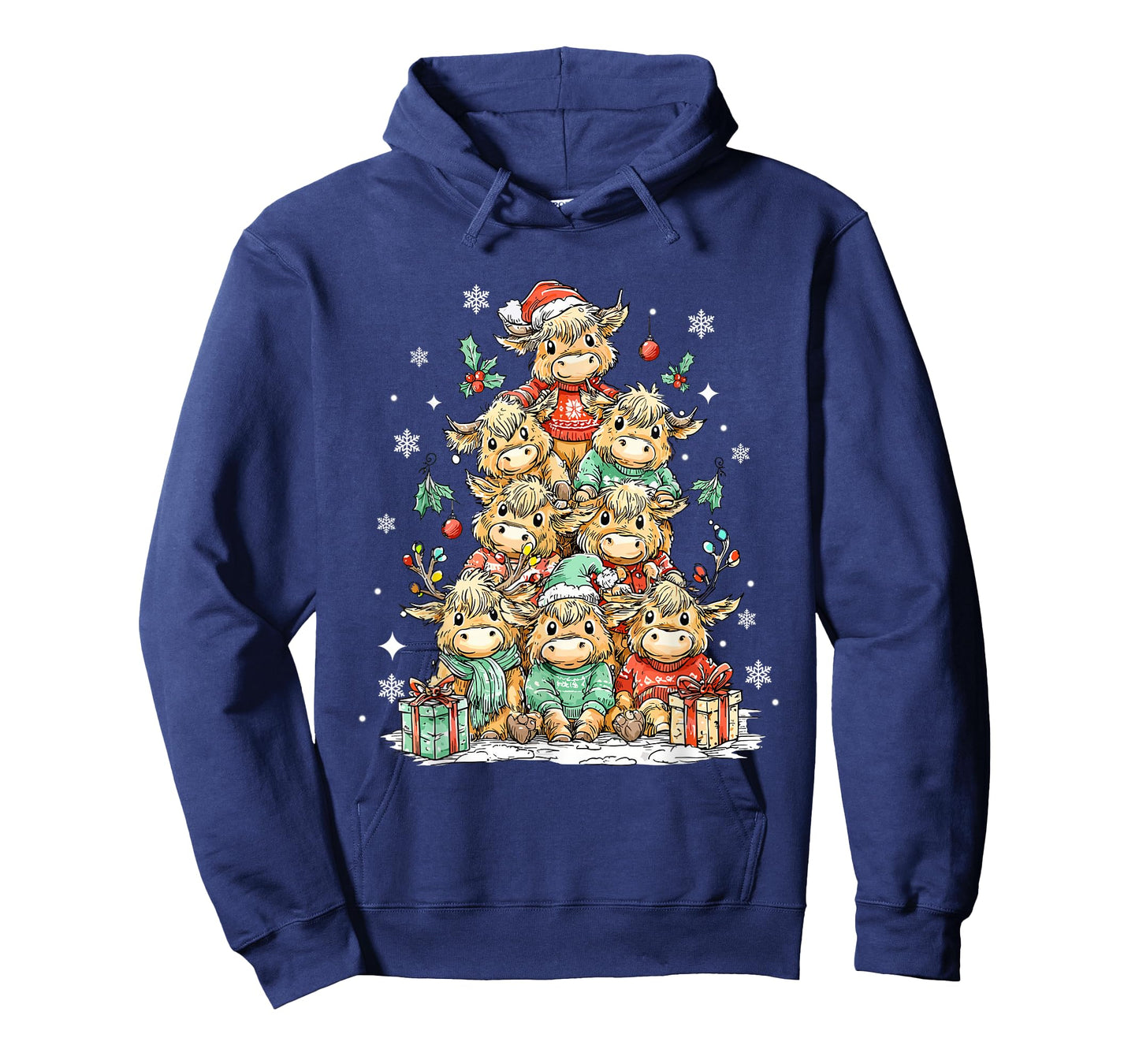 Santa Cow Christmas Tree Highland Cow Meme Western Cow Farm T-Shirt