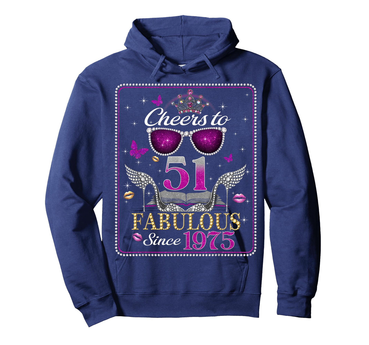 Womens Cheers to 51 Years Old EST 1975 51st Birthday Queen T-Shirt