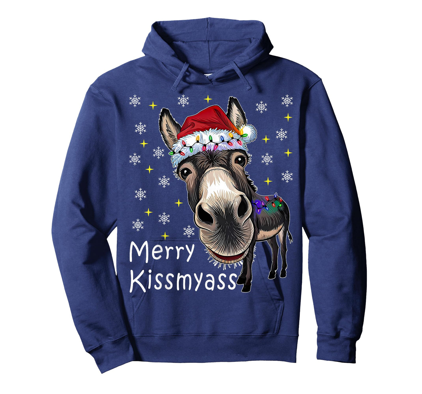 Merry KissMyAss Donkey Wearing Santa Hat Lights Men Women T-Shirt