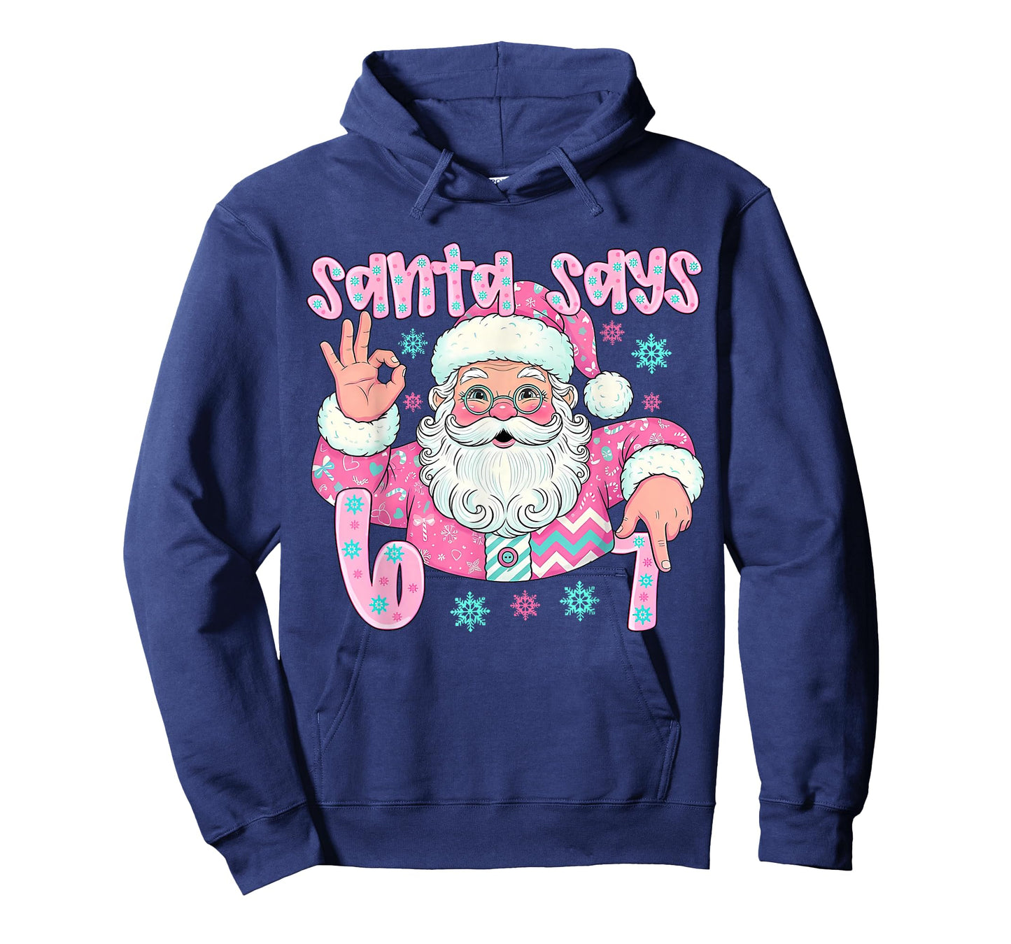 Pink Santa Says 67 Six Seven Meme Hands Sign Women Girl T-Shirt