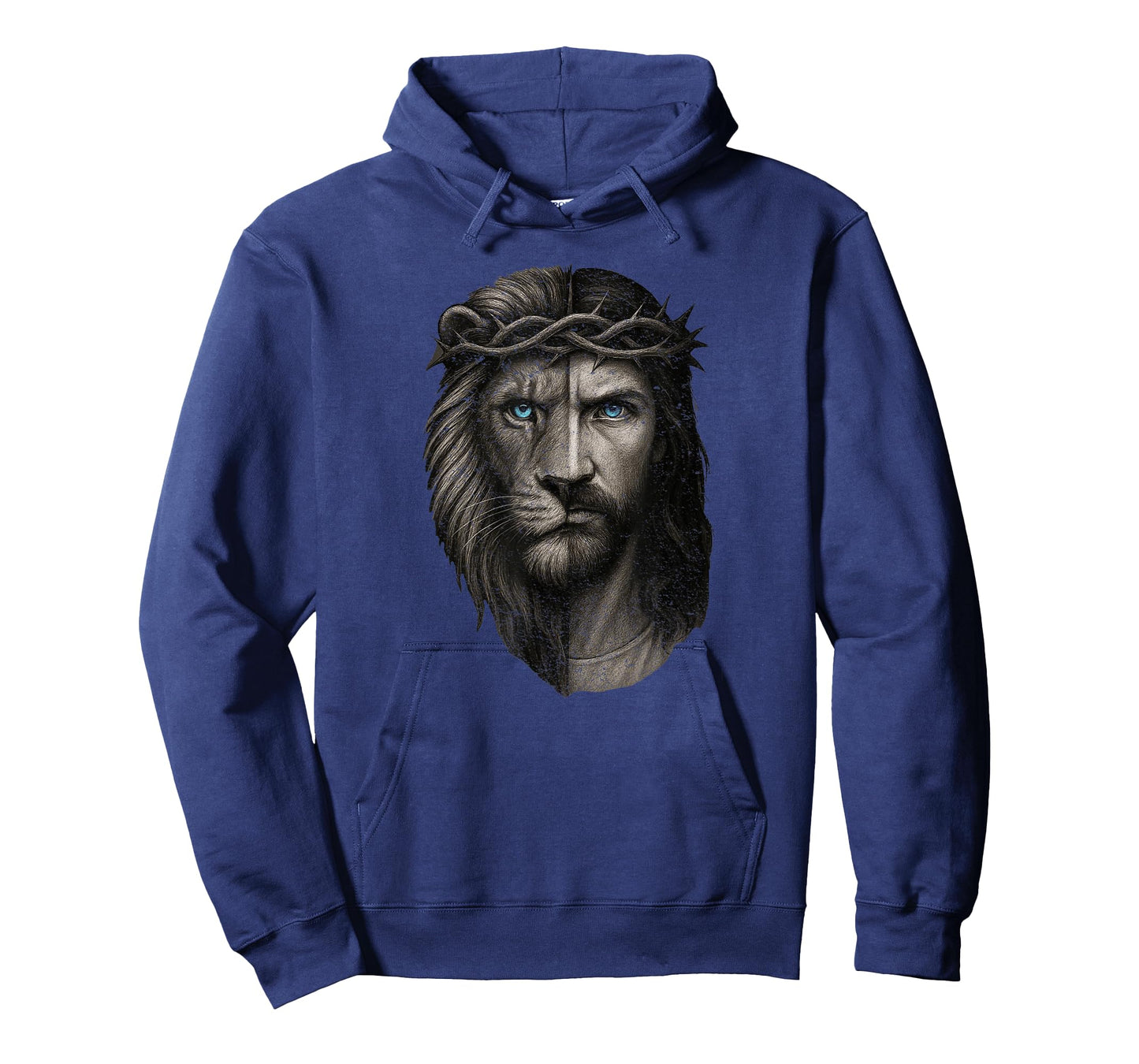 Lion and Jesus Half Face Crown of Thorns Blue Eyes Art T-Shirt