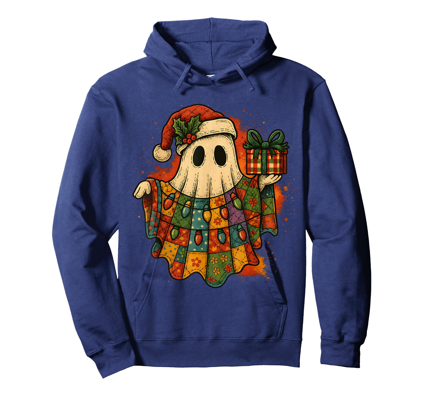 Vintage Christmas Ghost Patchwork Lights Design T-Shirt