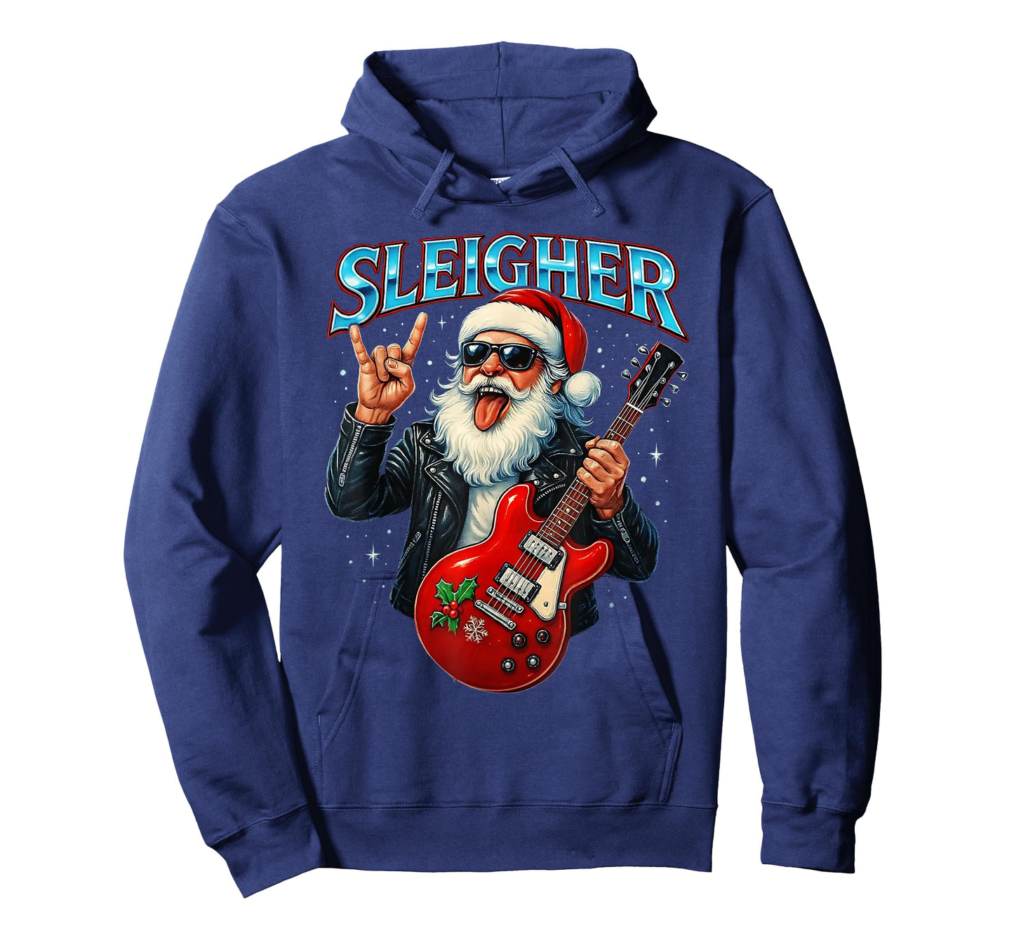 Sleigher Rock Santa Funny Metal Christmas Design T-Shirt