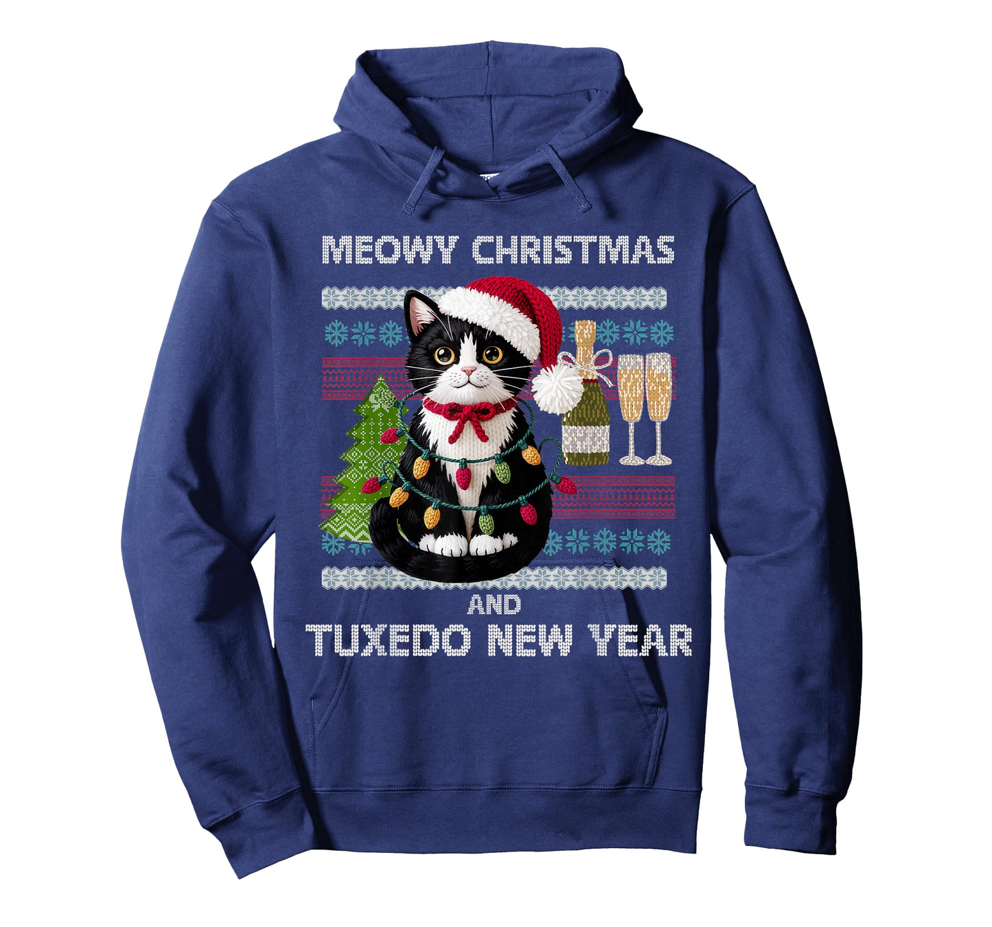 Meowy Christmas Funny Tuxedo Cat Santa Hat Ugly Sweater T-Shirt