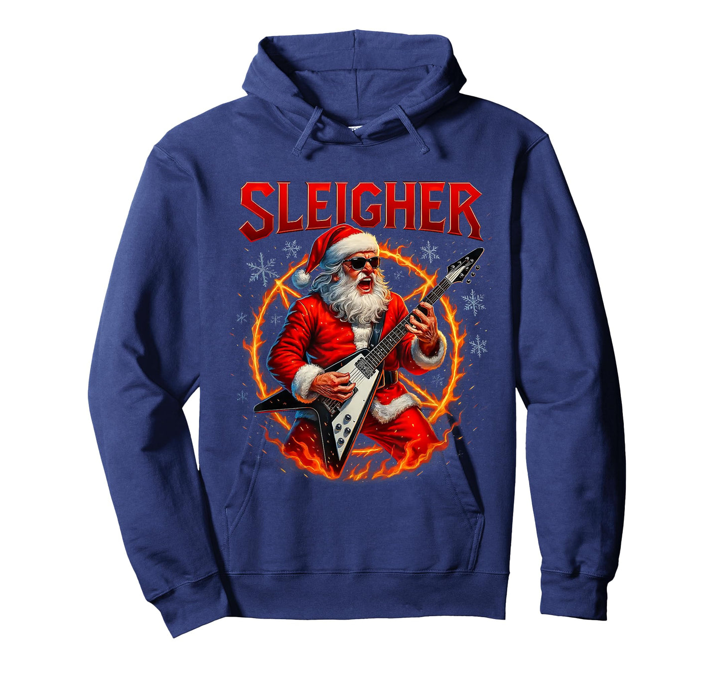 Sleigher Metal Santa Rocking Christmas Design T-Shirt