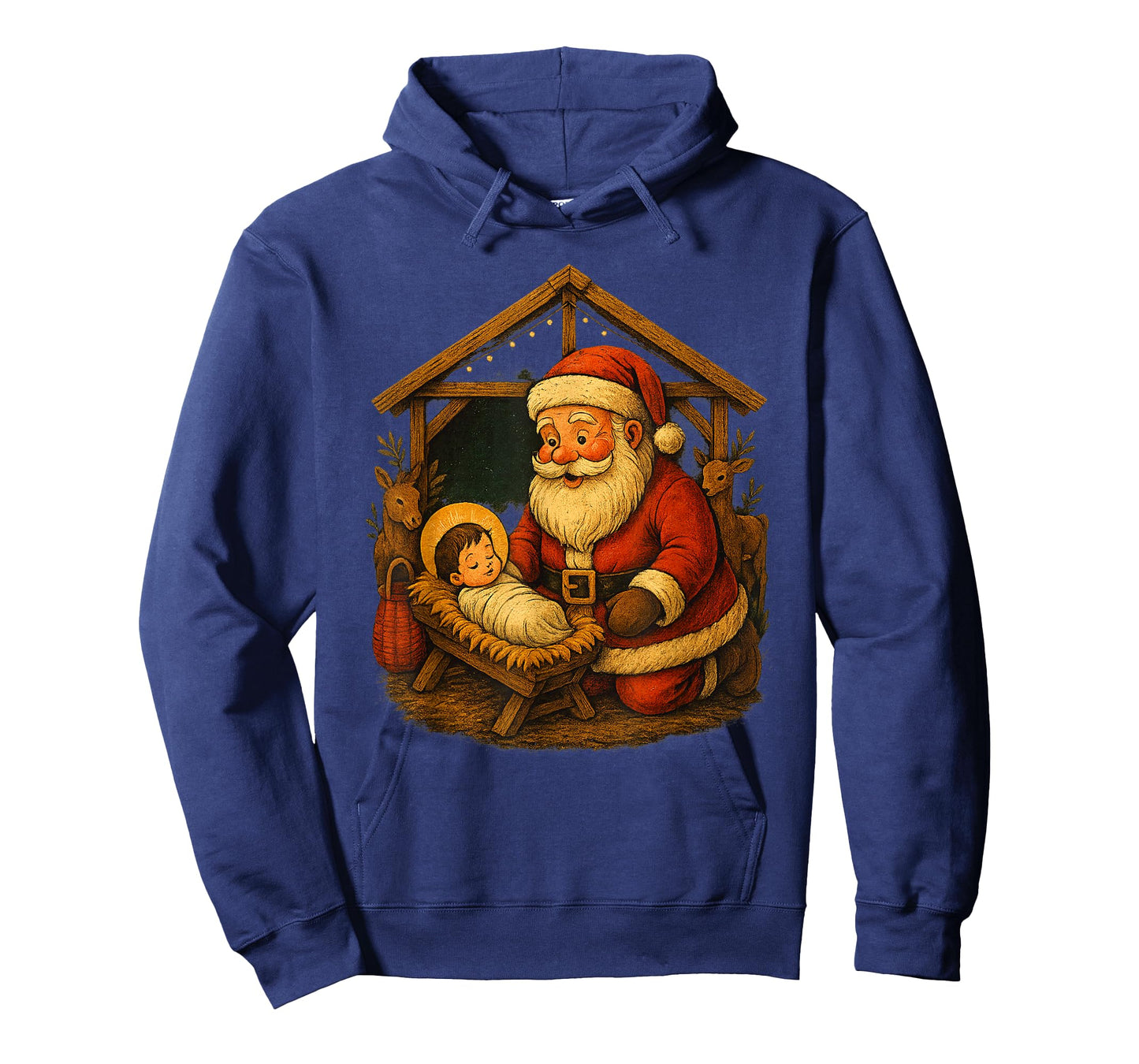 Christmas Design Kneeling Santa Claus with Baby Jesus T-Shirt
