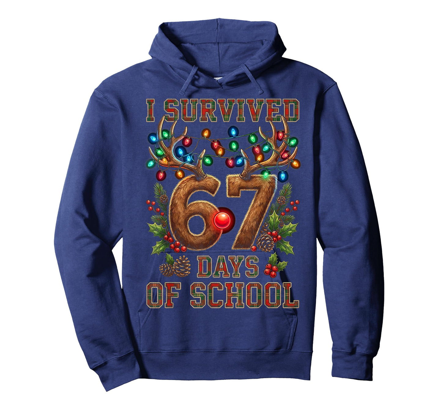 I Survived 67 Day of School Xmas Santa Reindeer Meme T-Shirt