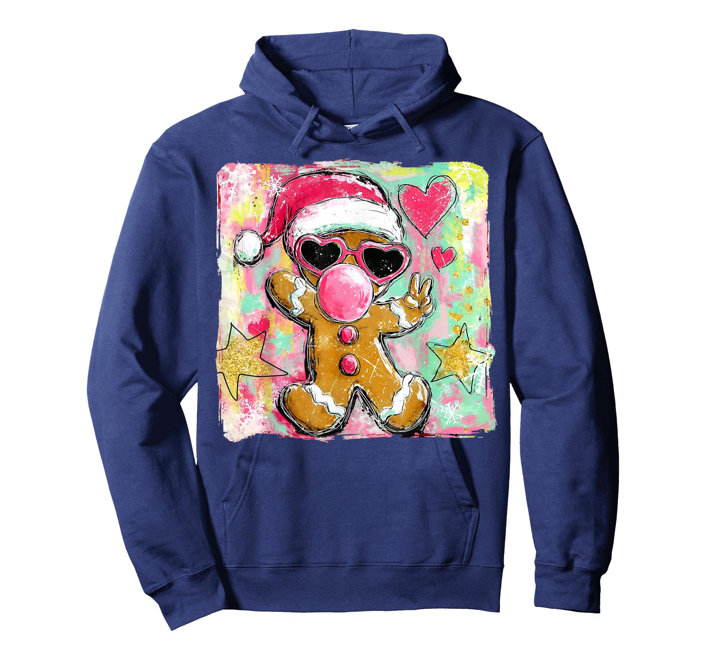 Retro Gingerbread Blowing Bubble Gum Sunglasses Christmas T-Shirt
