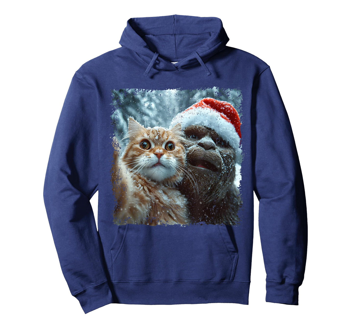 Funny Bigfoot and Cat Christmas Selfie Design T-Shirt