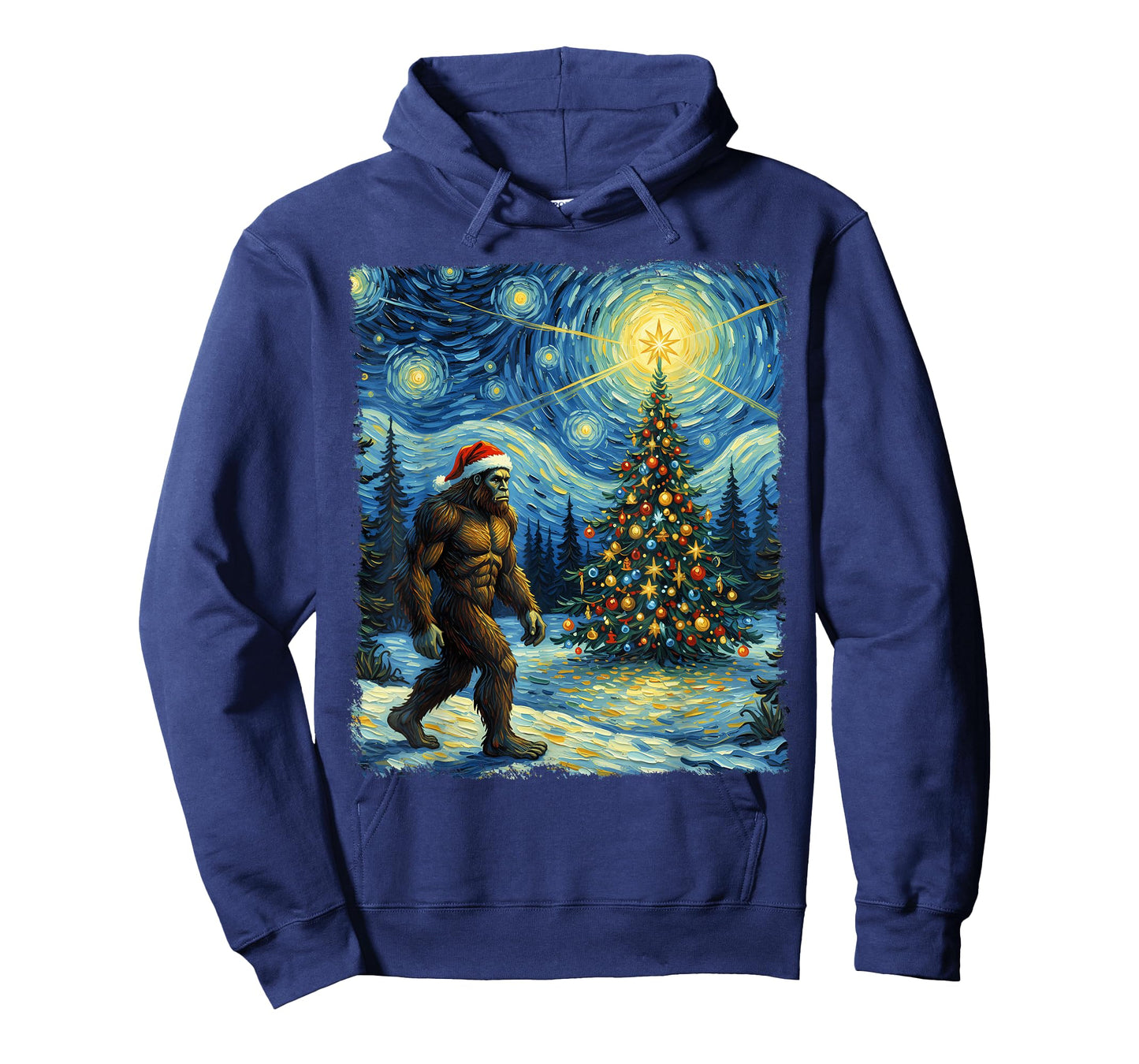 Christmas Sasquatch Santa Hat Van Gogh Starry Night Holiday T-Shirt
