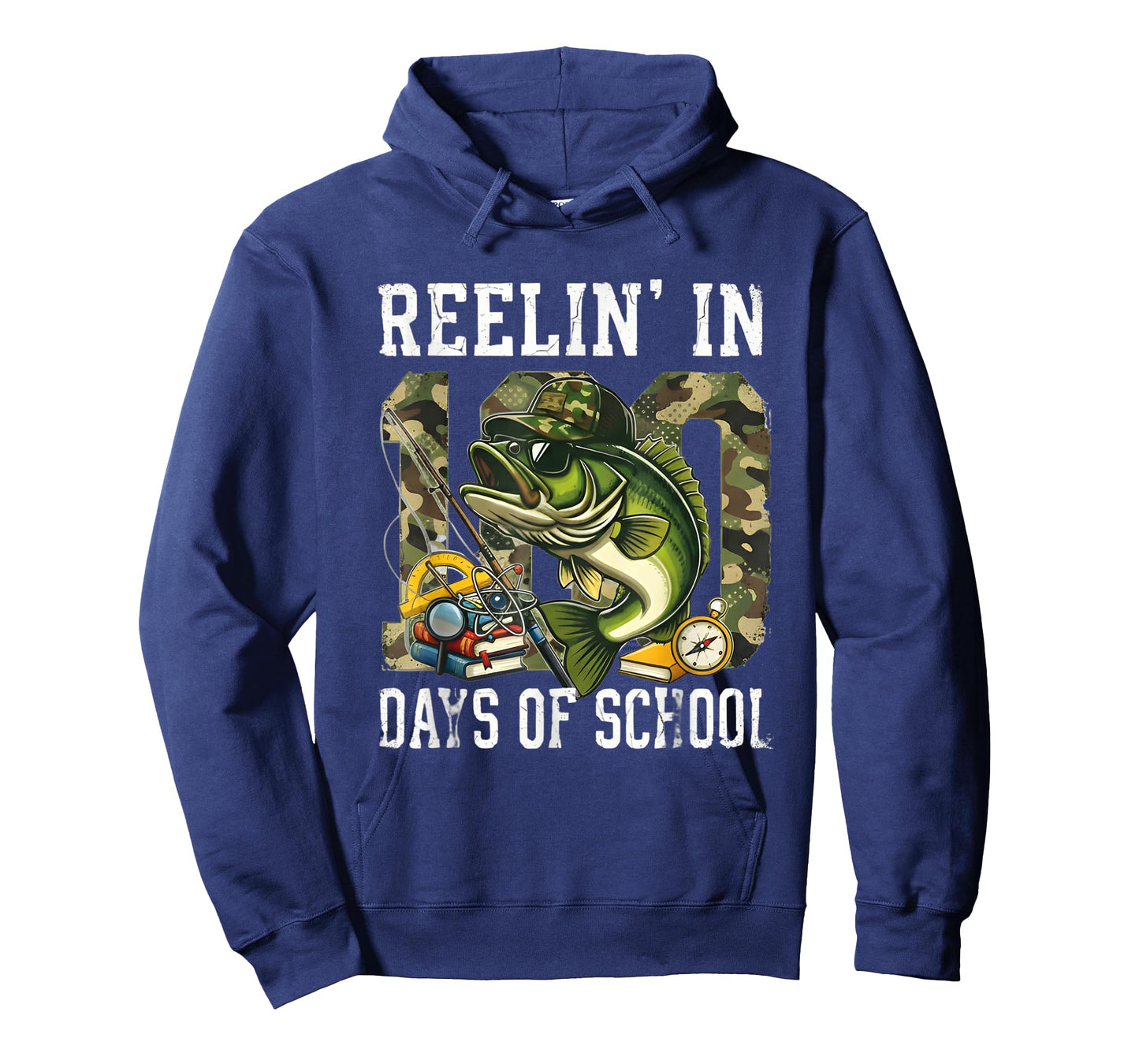 Reelin' in 100 Days of School Bass Camo Fishing Lover Boys T-Shirt