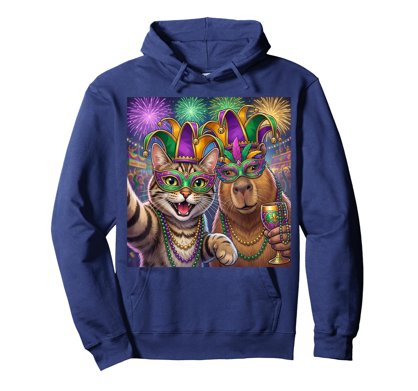 Funny Cat Capybara Selfie Mardi Gras Carnival Party Art T-Shirt