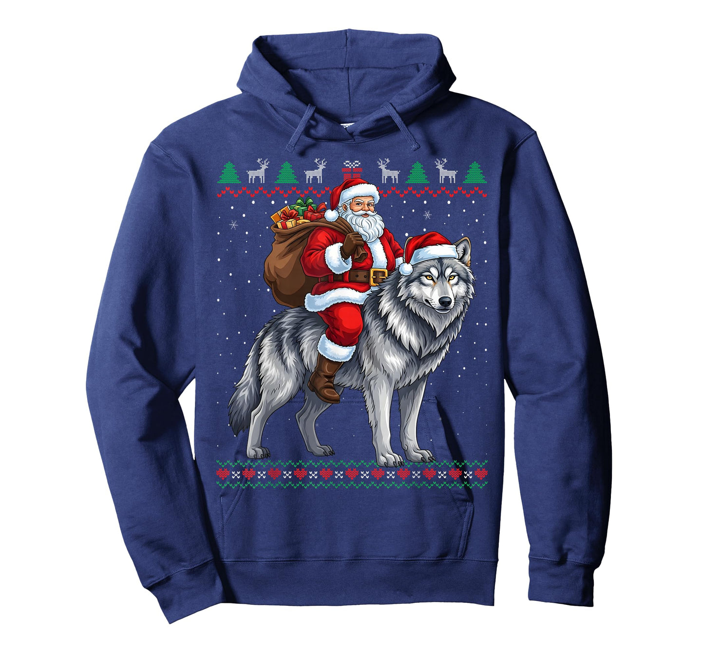 Santa Riding a Wolf Christmas Funny Ugly Sweater T-Shirt