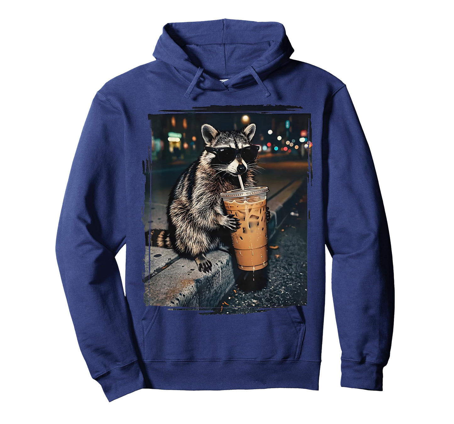 Feral for Iced Coffee Funny Cool Raccoon Drinking Sunglasses T-Shirt