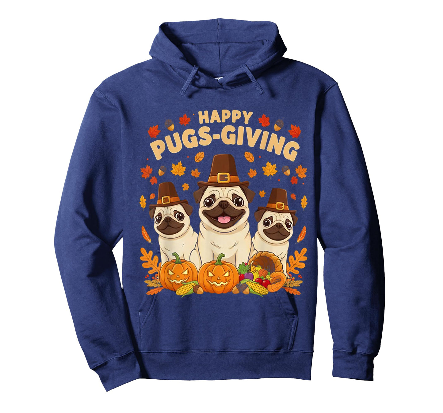 Happy Pugsgiving Cute Thanksgiving Pug Dog Wears Pilgrim Hat T-Shirt
