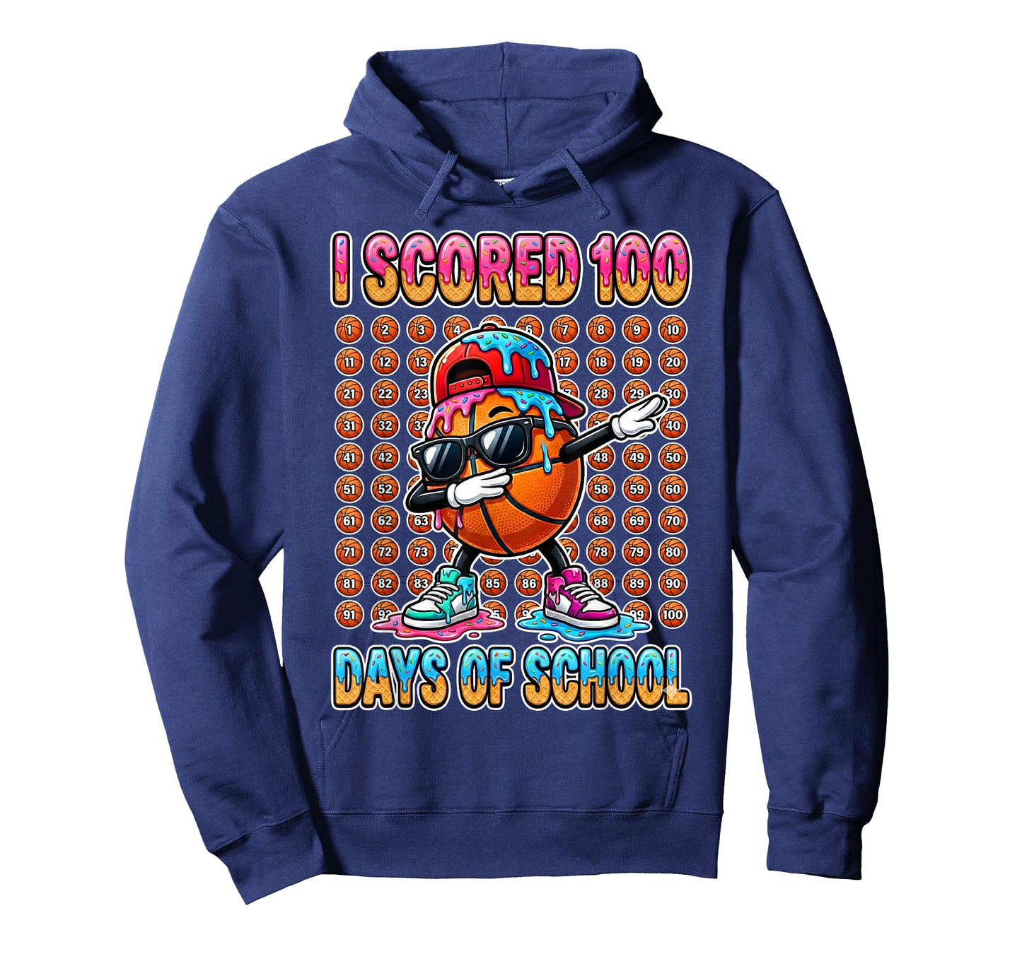 100 Days of School Basketball Ice Cram Drip 100th T-Shirt