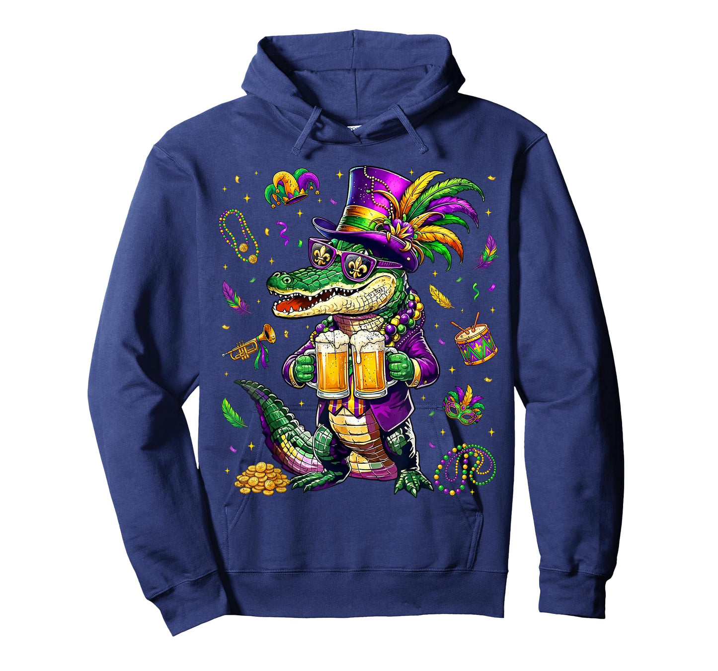 Funny Mardi Gras Malligator Drinking Drink Vintage Bead Men T-Shirt