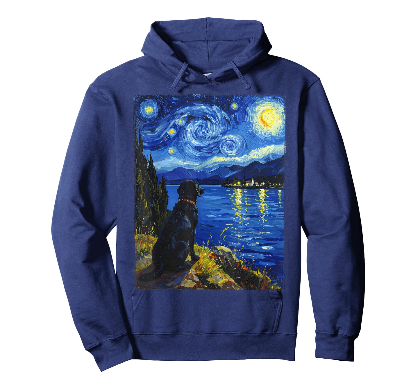 Van Gogh Starry Night Painting Black Retriever Dog T-Shirt