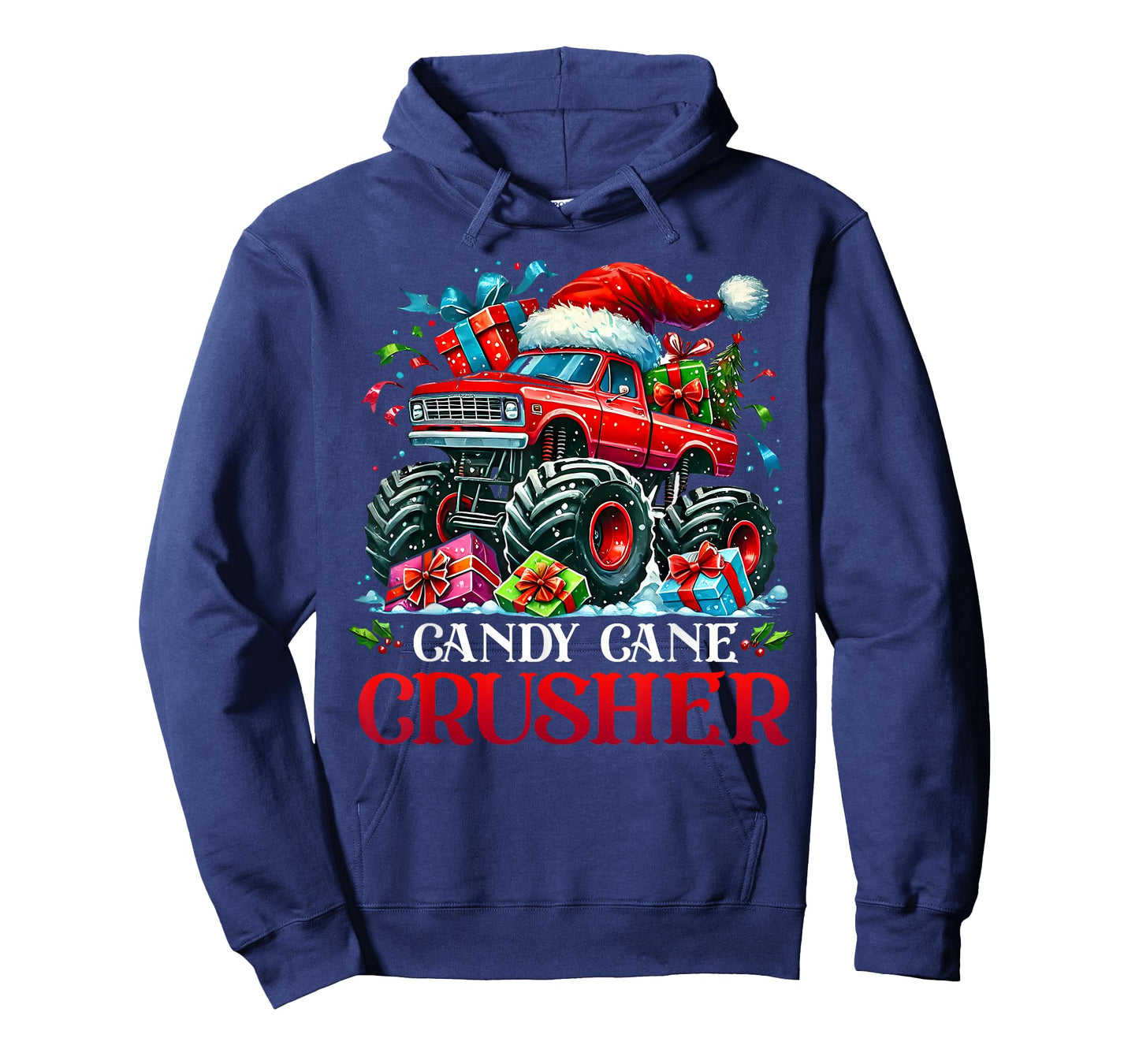 Christmas Candy Cane Crusher Red Monster Truck Present T-Shirt