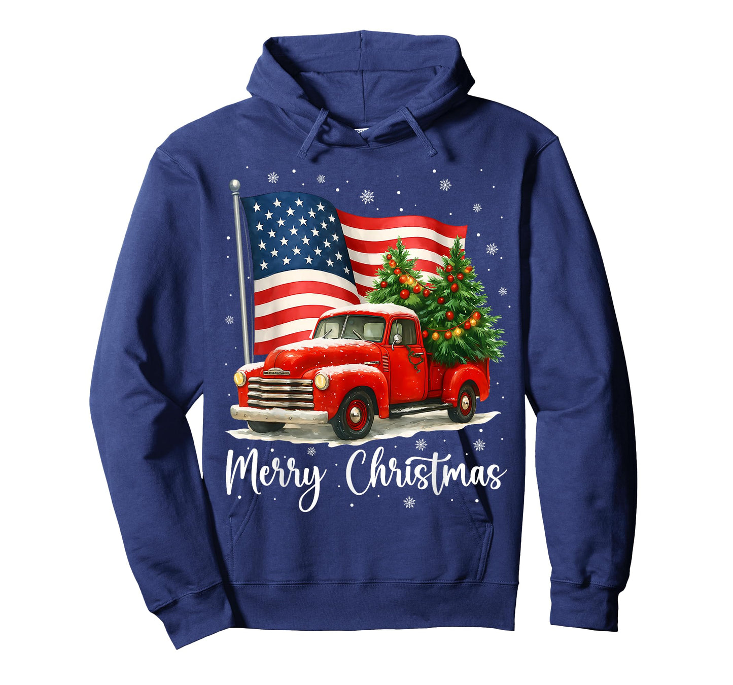 Merry Christmas Red Truck Christmas USA Flag Family Pajama T-Shirt