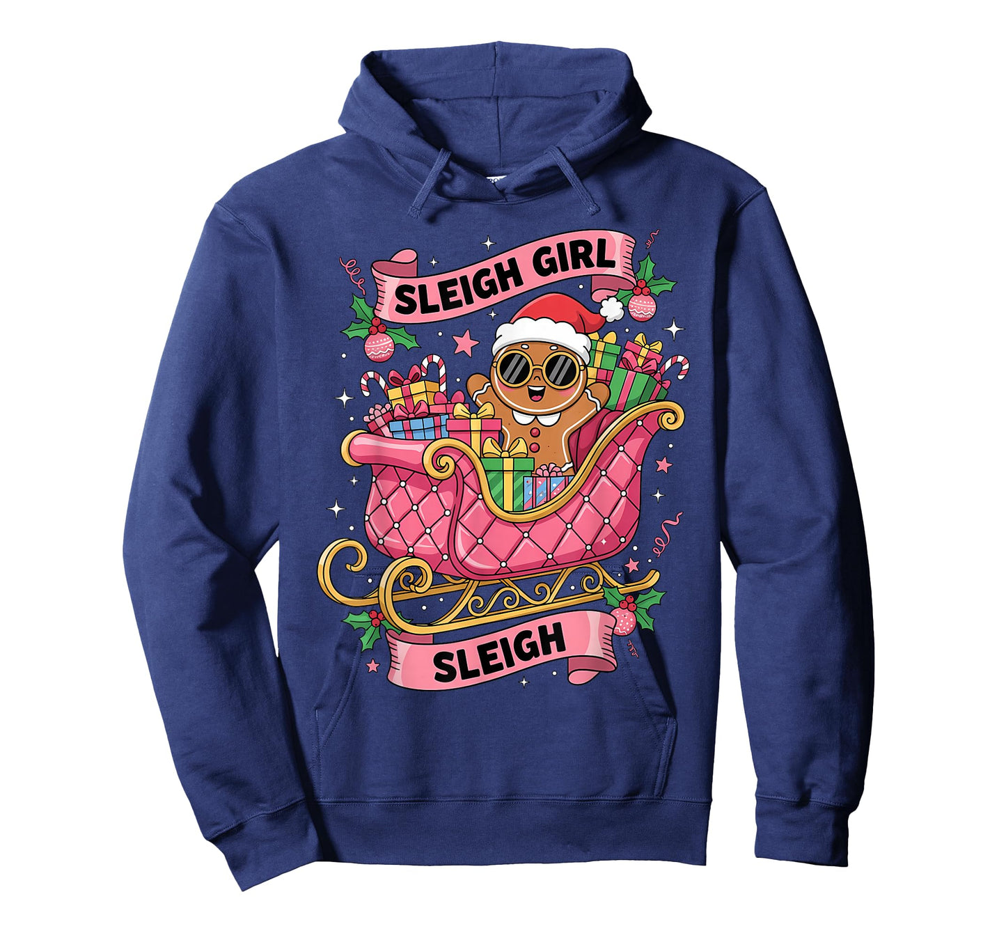 Gingerbread Sleigh Girl Pink Funny Christmas Women Girls T-Shirt