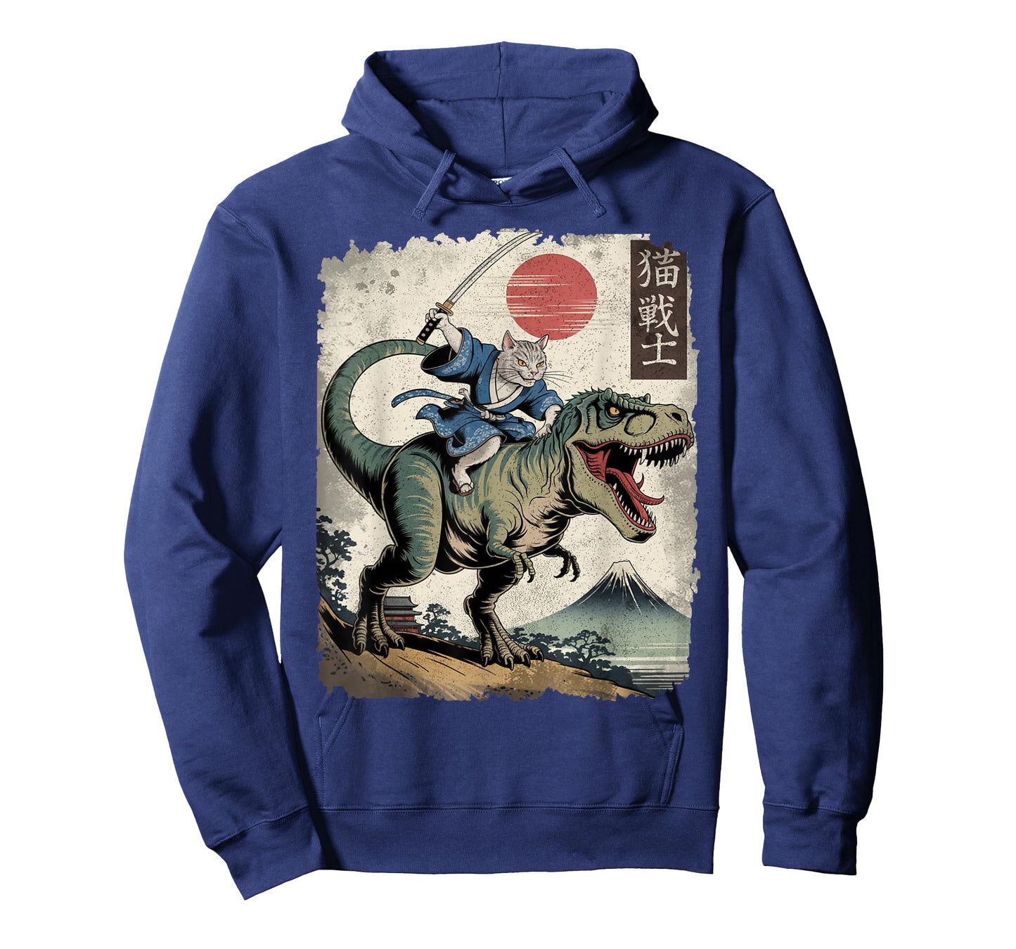 Funny Cat Riding T Rex Japanese Ukiyo-e Art Samurai Cat T-Shirt