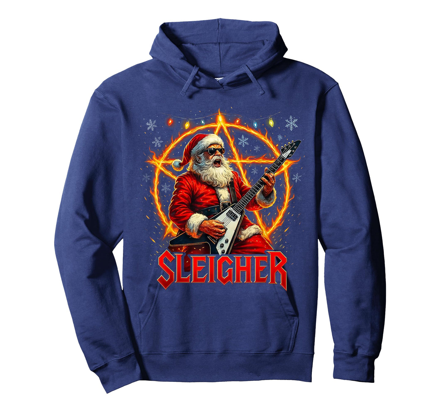Sleigher Metal Santa Rocking Christmas Design T-Shirt