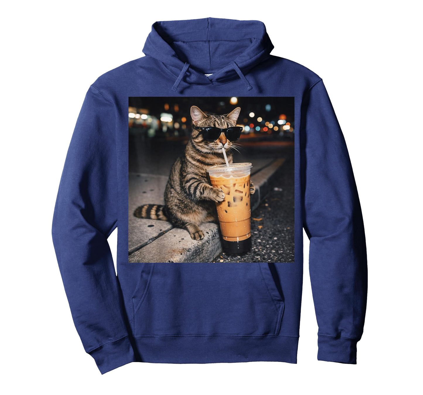 Cat Drinking Iced Coffee Funny Animal Meme Men Women T-Shirt