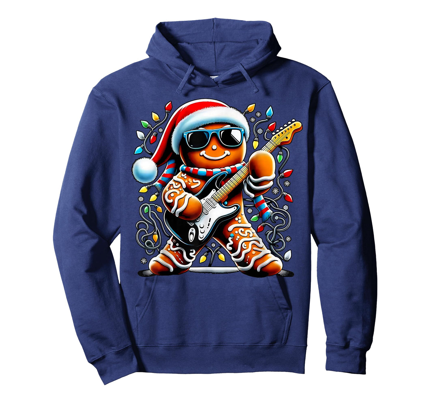 Rock Star Gingerbread Christmas Guitar Lights Men Women Kids T-Shirt