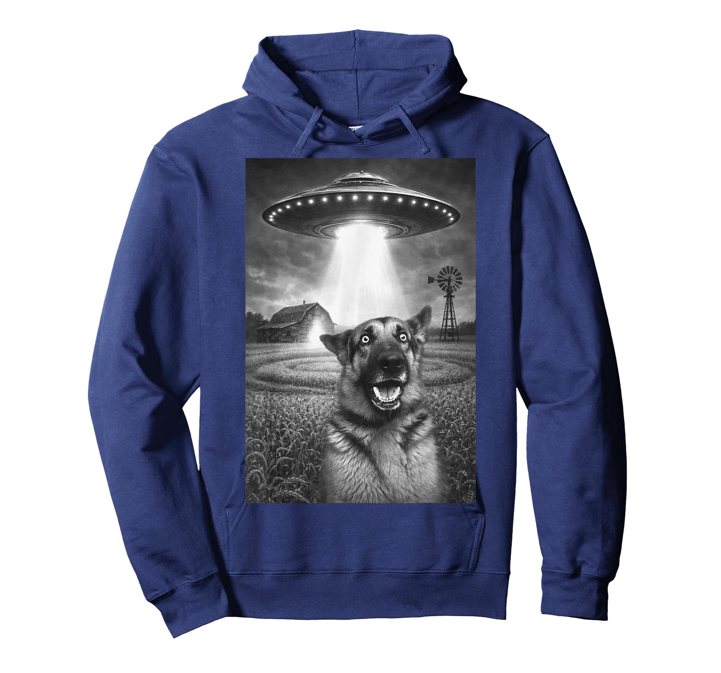 Funny German Shepherd Dog Shocked UFO Alien Abduction Farm T-Shirt