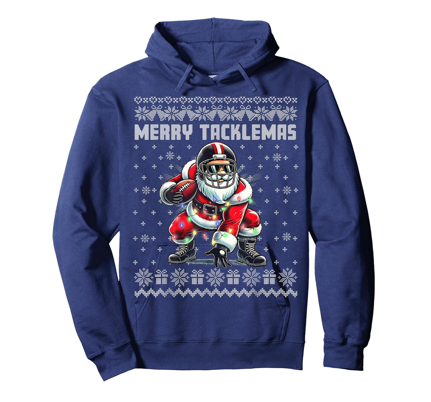 Merry Tacklemas Football Santa Linebacker Ugly Christmas T-Shirt