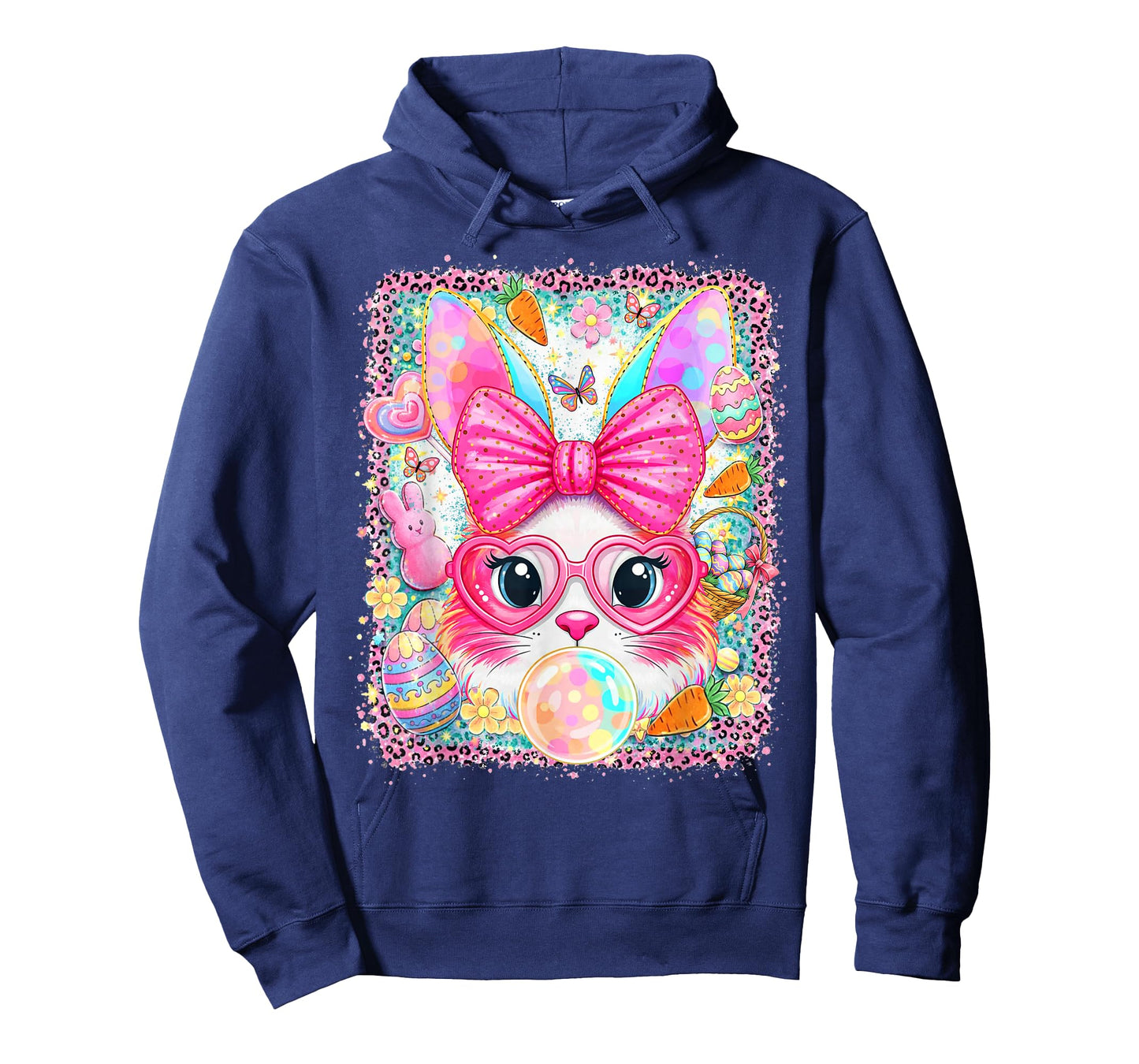 Happy Easter Rabbit Cute Bunny Face Blowing Bubble Girl Kids T-Shirt