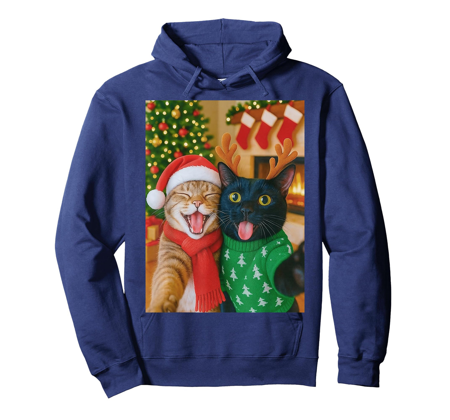 Funny Meme Cat Taking A Selfie Christmas Xmas Lights Holiday T-Shirt