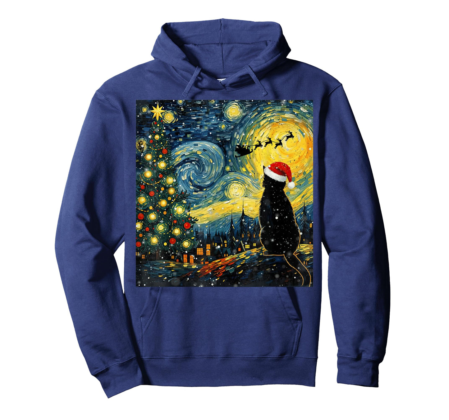Santa Cat Starry Night Vintage Funny Christmas Vibes Art T-Shirt