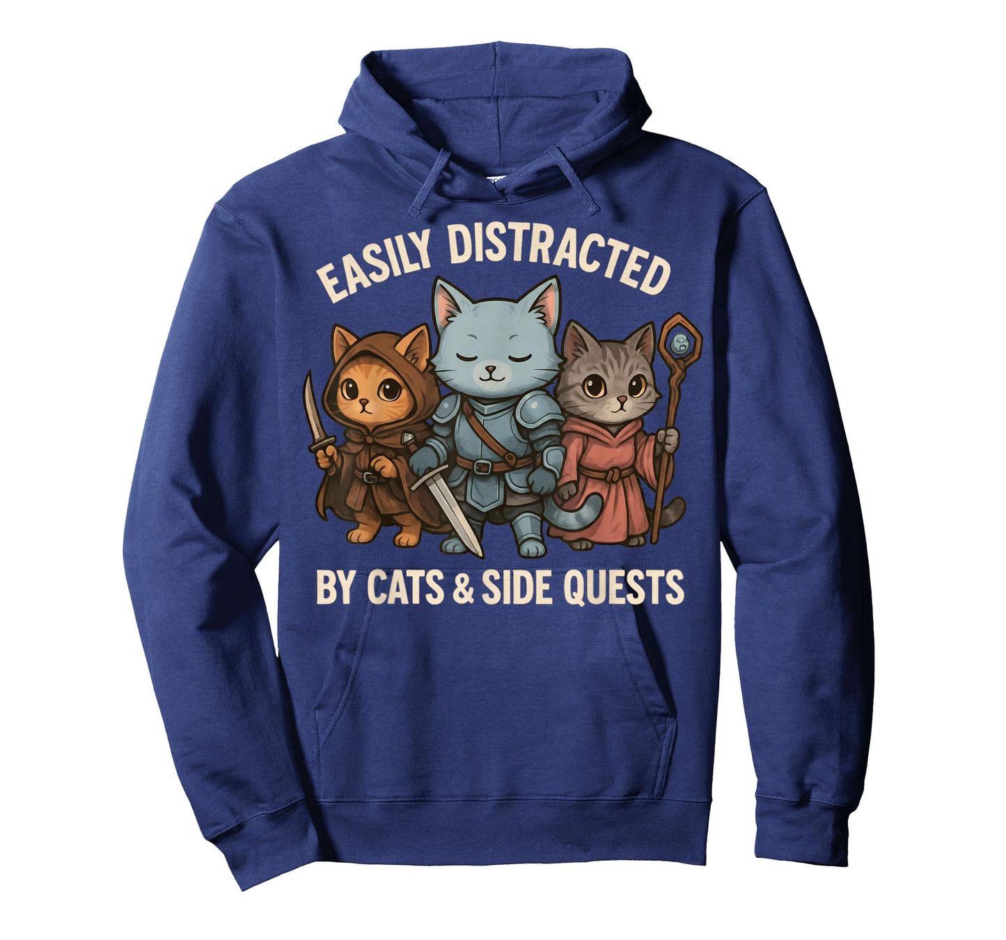 Easily Distracted by Cats & Side Quests Role-Playing Fantasy T-Shirt