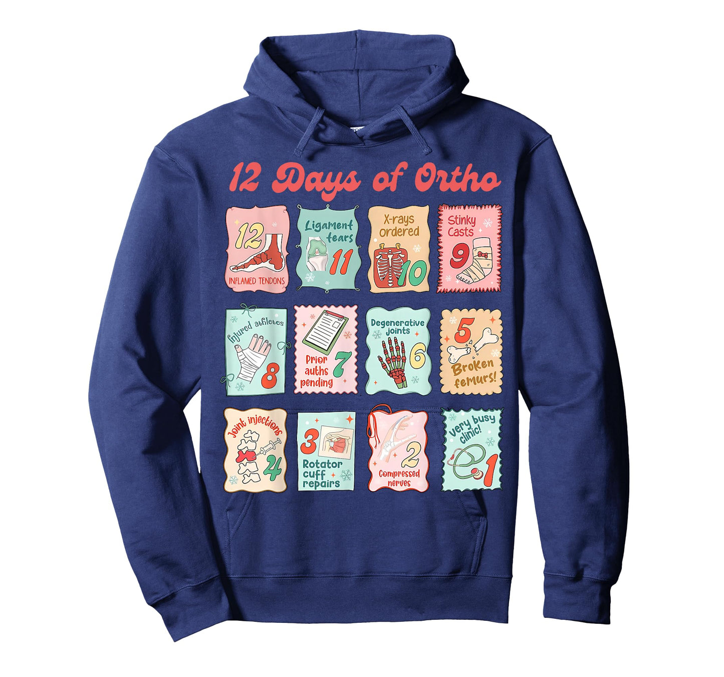 Retro Stamp 12 Days of Ortho Christmas Orthopedic Surgeon T-Shirt