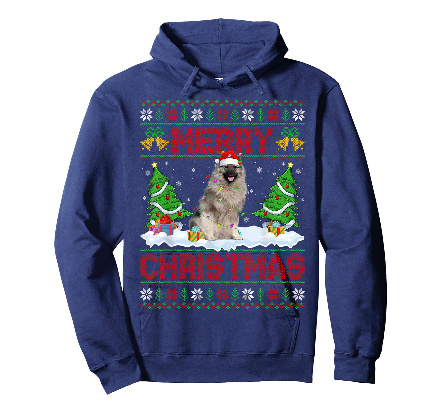 Keeshond Dog Christmas Ugly Sweater Funny Santa Hat Dog Xmas T-Shirt