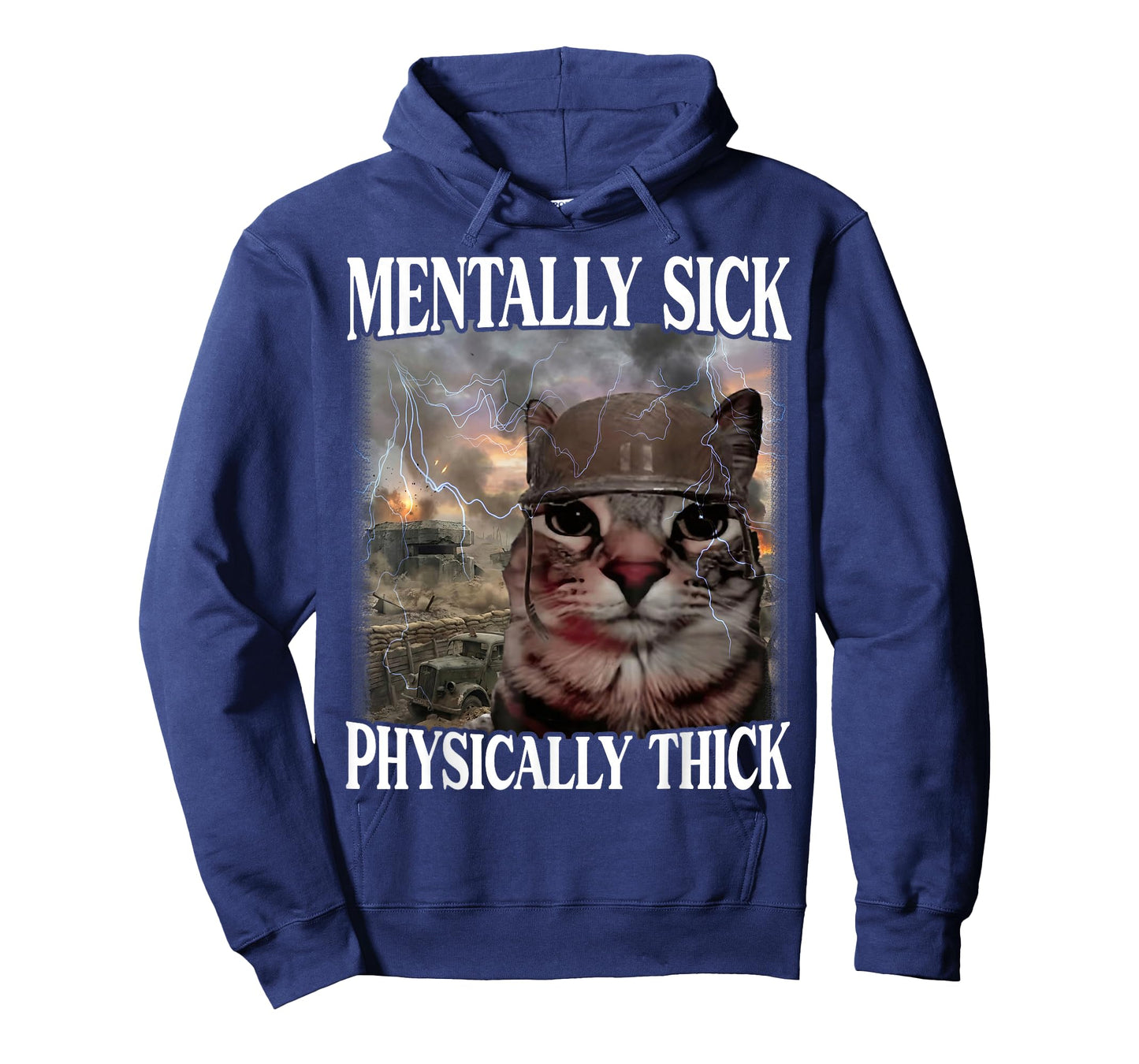 Mentally Sick Physically Thick Funny Cat Meme Helmet Soldier T-Shirt